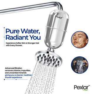 Pexlar Universal Shower Filter for Bathroom & Tap - Multi Stage Purification - Reduces Chlorine - Long Cartridge Life
