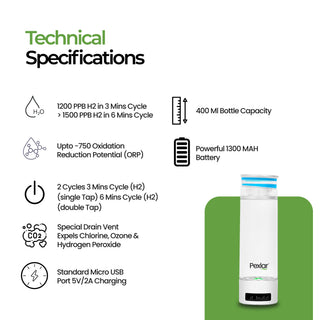 Hydrogen Water Bottle | Inhalation Feature | 2 Cycles | No Chlorine No Ozone Mixing