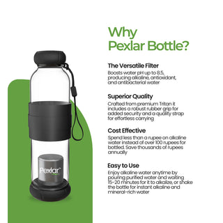Alkaline Water Filter Bottle | Borosilicate Glass | Water Bottle with Filter inside | 500 ml