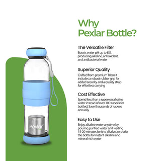 Alkaline Water Filter Bottle | Borosilicate Glass | Water Bottle with Filter inside | 500 ml