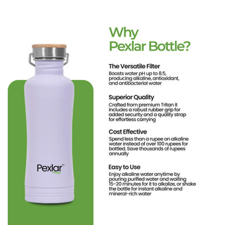 Pexlar Alkaline Water Filter Bottle | Stainless Steel, Alkaline Water Bottle, 850 ml