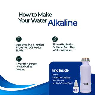 Pexlar Alkaline Water Filter Bottle | Stainless Steel, Alkaline Water Bottle, 850 ml