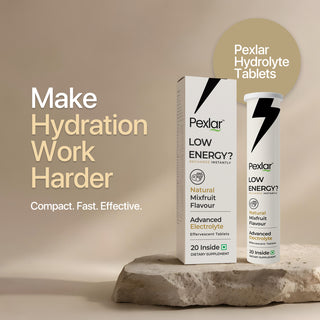 Pexlar Advanced Electrolyte Tablet with Zero Sugar - Instant Energy & Hydration Drink | Natural Mixfruit Flavour - Energy Drink For Instant Hydration - 5 Essential Electrolytes + Vitamins ( C & D ) - 20 Effervescent Tablets
