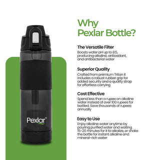 Pexlar Multi Stage Perfect Hydration Alkaline Water Bottle | 650 ml | Filter Inside | BPA Free