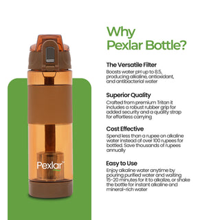 Pexlar Multi Stage Perfect Hydration Alkaline Water Bottle | 650 ml | Filter Inside | BPA Free